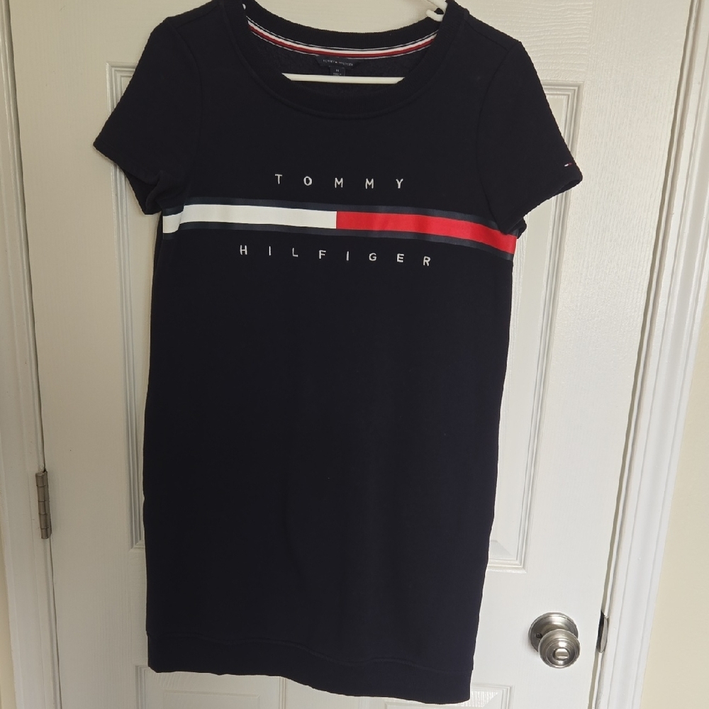 Tommy Hilfiger Navy Tee Dress with Red & White Stripe